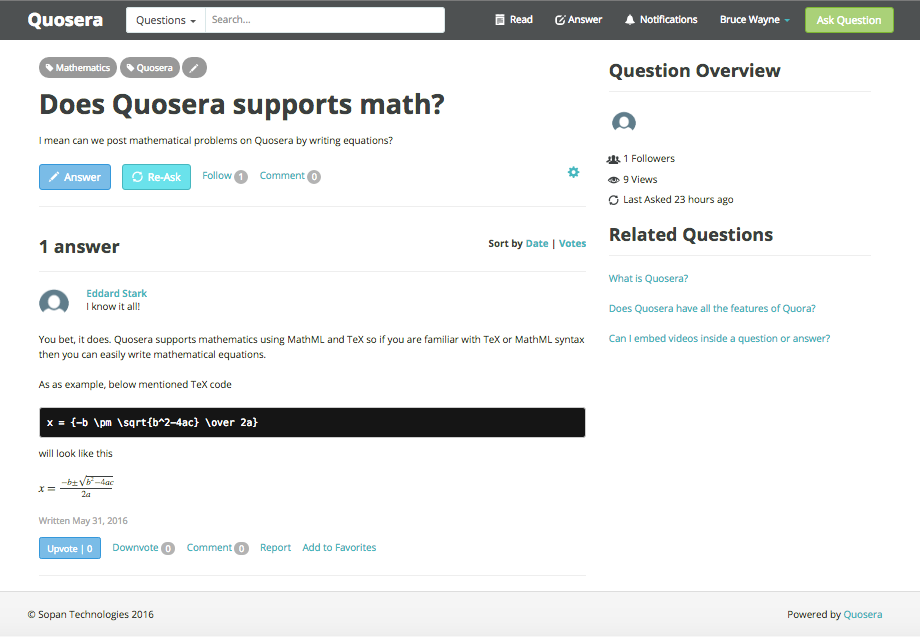 Quosera supports MathML and TeX